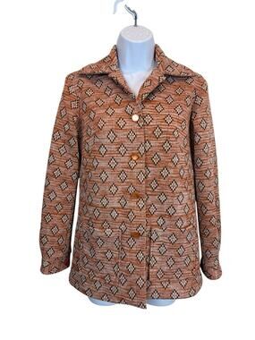 Vintage Koko Jacket Womens Medium Orange Brown Knit Geometric Retro 70s